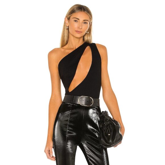 OW Collection Nadine Bodysuit in Black Caviar XSmall New Womens One Shoulder Top - Picture 1 of 13